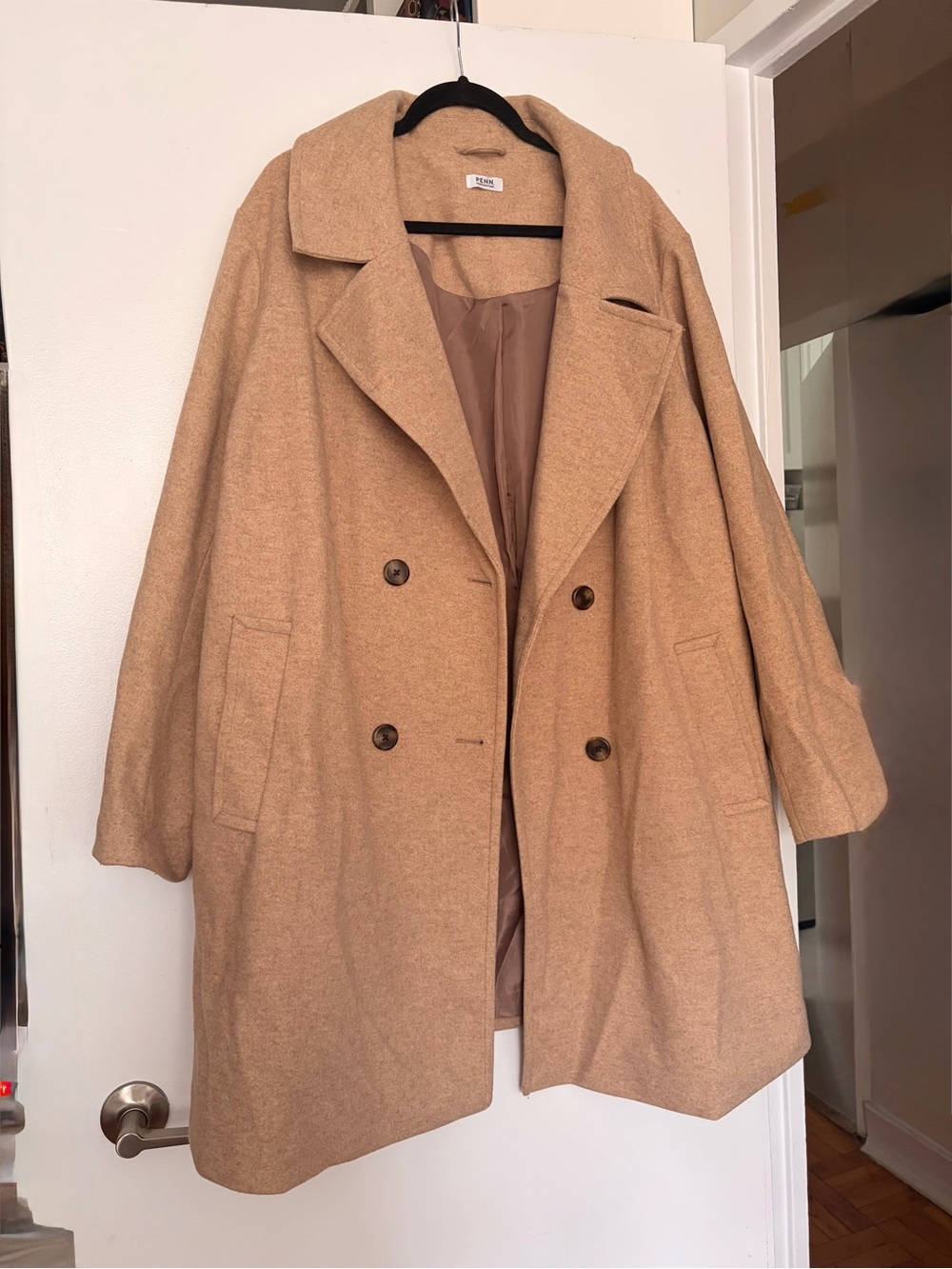 Penningtons Double-Breasted Pea Coat in Camel Tan